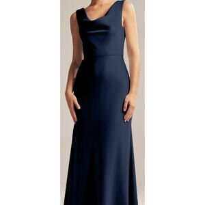 AW BRIDAL 8 M dark navy blue satin bridesmaid formal prom maxi dress NEW B84